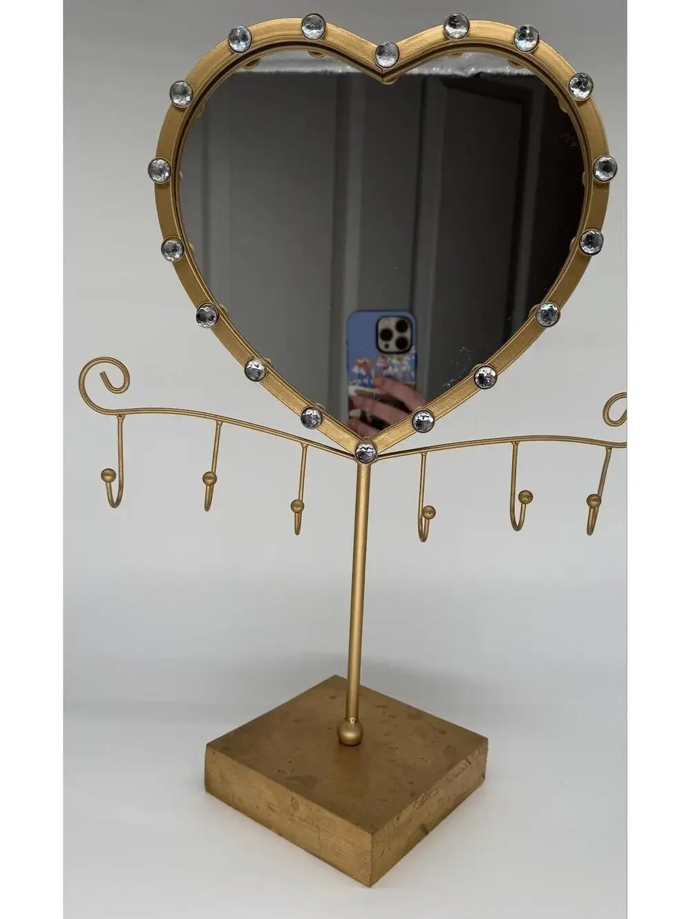Vintage Gold Heart Mirror Jewelry Stand - Glam Vanity Decor